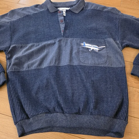 Vintage Huk-A-Poo Ribbed Knit Collared Airplane Sweater- L - Picture 5 of 12